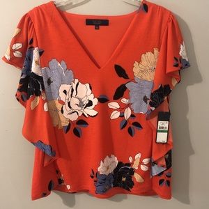 Racheal Roy red floral flutter sleeve